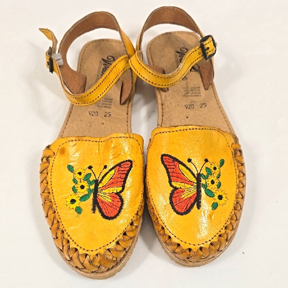 Mexican Handmade Yellow Butterfly Sandals Sz 7.5 New